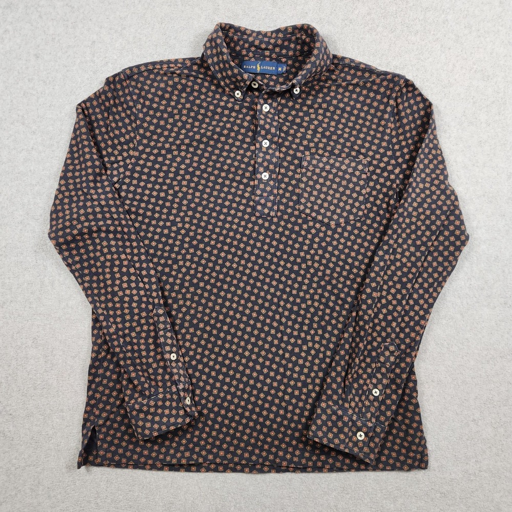 Polo Ralph Lauren Shirt Medium Blue Geometric Abstract Print Casual Pocket - Picture 2 of 11